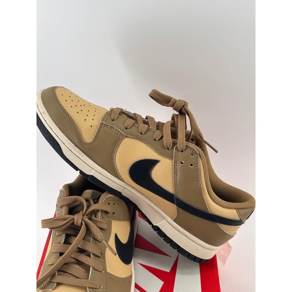 Nike Dunk Low GS 7Y Women 8.5 Tan Mocha Black Leather Sneakers DH9765-001 Street